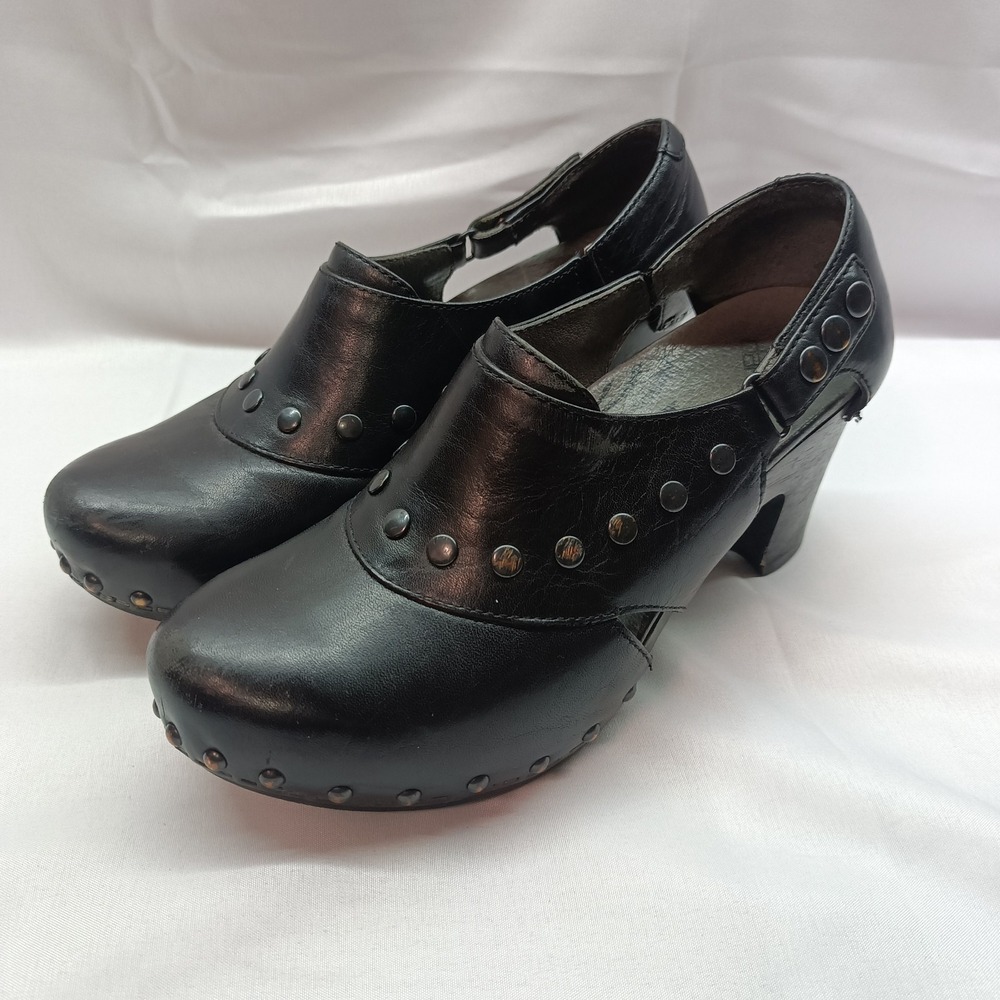 DANSKO Ryder Black Leather Studded  Heels Clogs Mules Womens 37 US 6.5 Bikercore